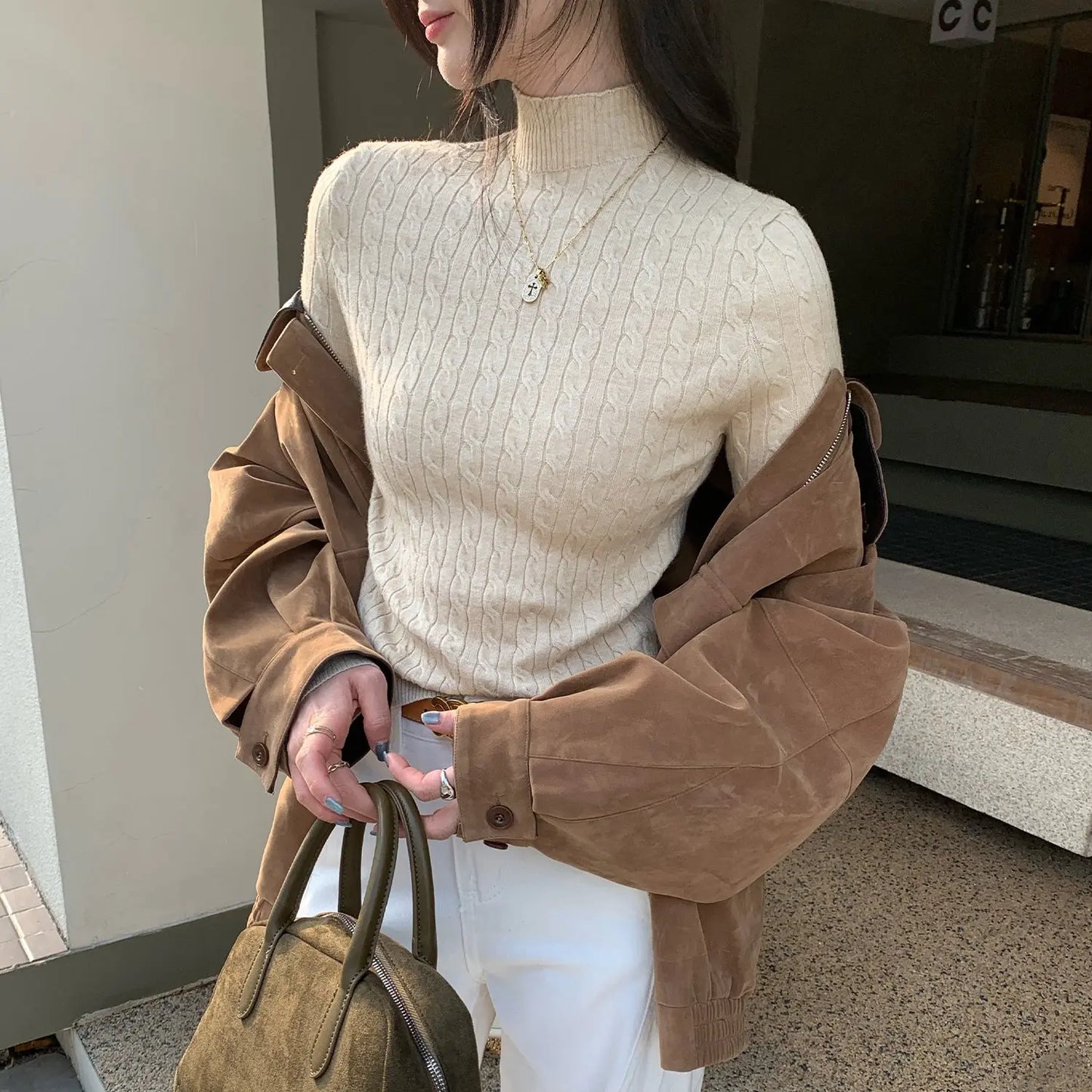 Women’s Slim Fit Half Turtleneck Knit Top – Long Sleeve Pullover Sweater EPR
