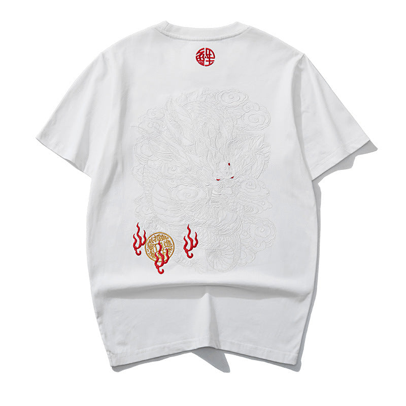 Men’s Black Dragon Embroidered Cotton T-Shirt – Breathable Streetwear Tee | Free Shipping