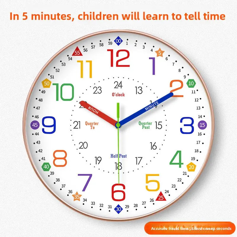 Rainbow Silent Wall Clock ? Modern Quartz Educational Clock for Kids & Home | Colorful No-Tick Decorative Clock TED