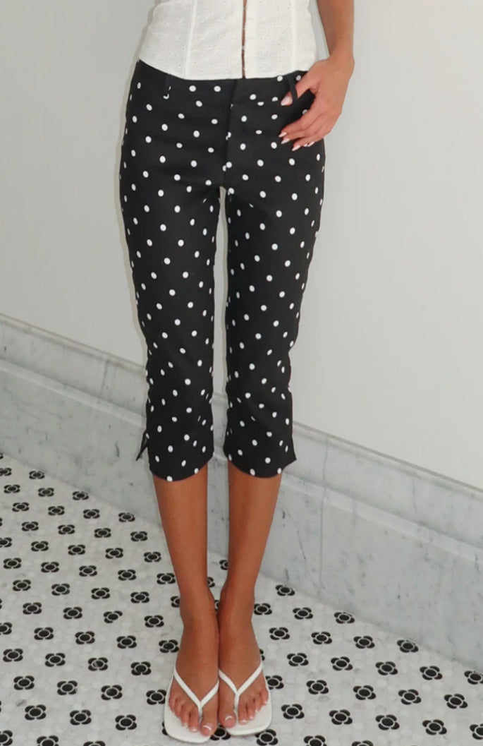 Women's Polka Dot Pants | Stretch Pencil Capri Trousers - EverCharm Gifts