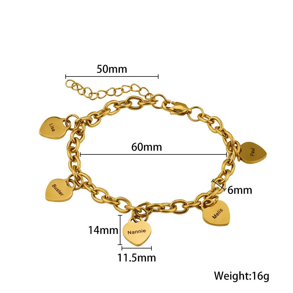 Personalized Engraved Heart Bracelet Stainless Steel Custom Charm Jewelry Gift TED