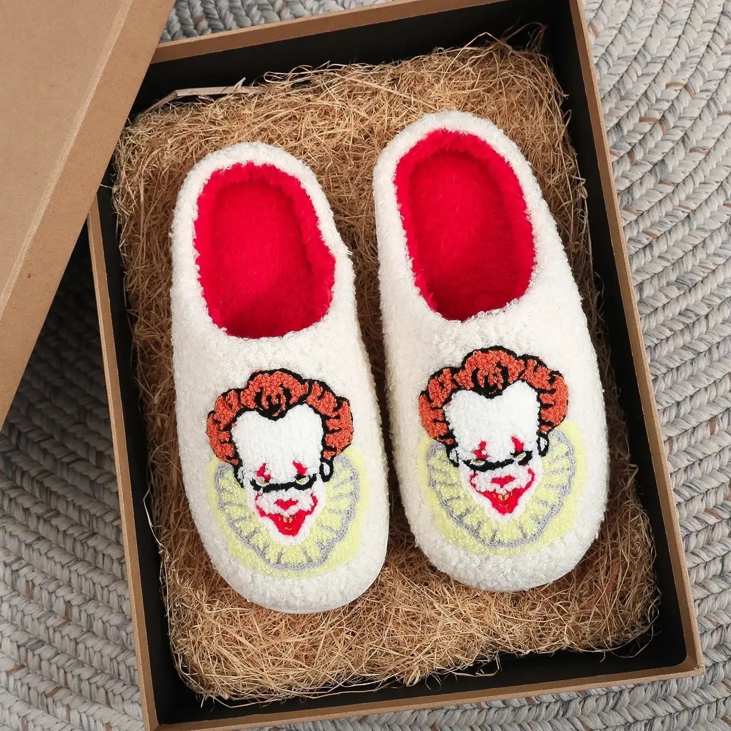 Halloween Plush Slippers Skull Pumpkin Ghost Cozy Anti-Slip Indoor Shoes TED