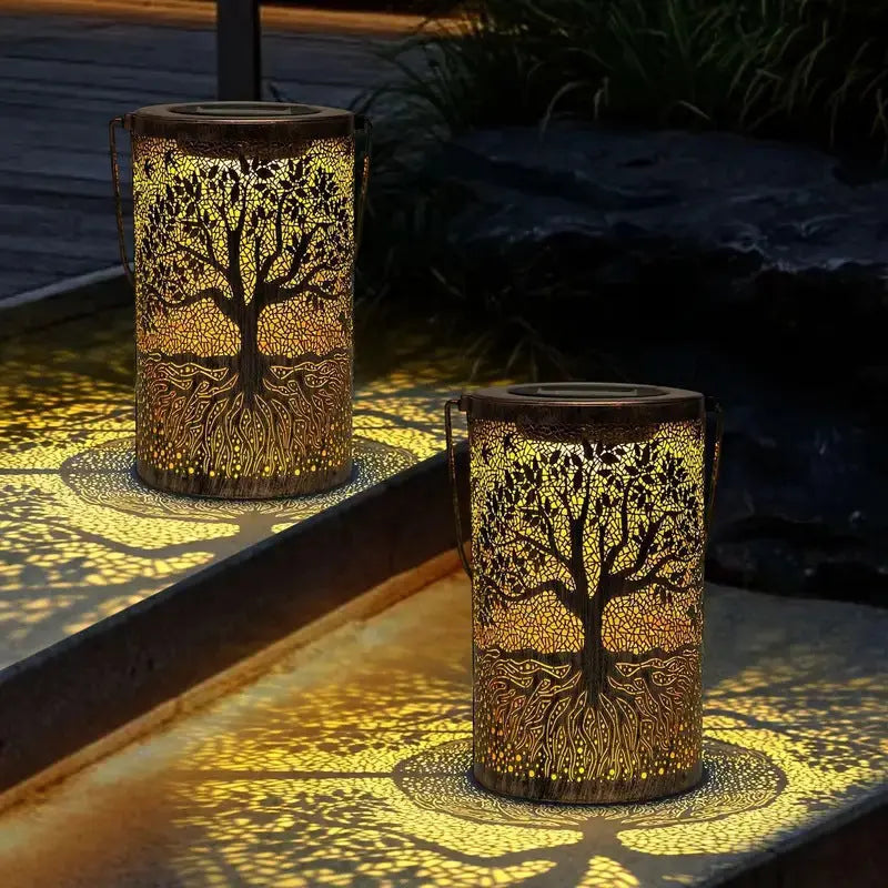 Solar Projection Lantern Light ? Tree Pattern Outdoor LED Lamp | Waterproof Garden Hanging or Stake Light TED