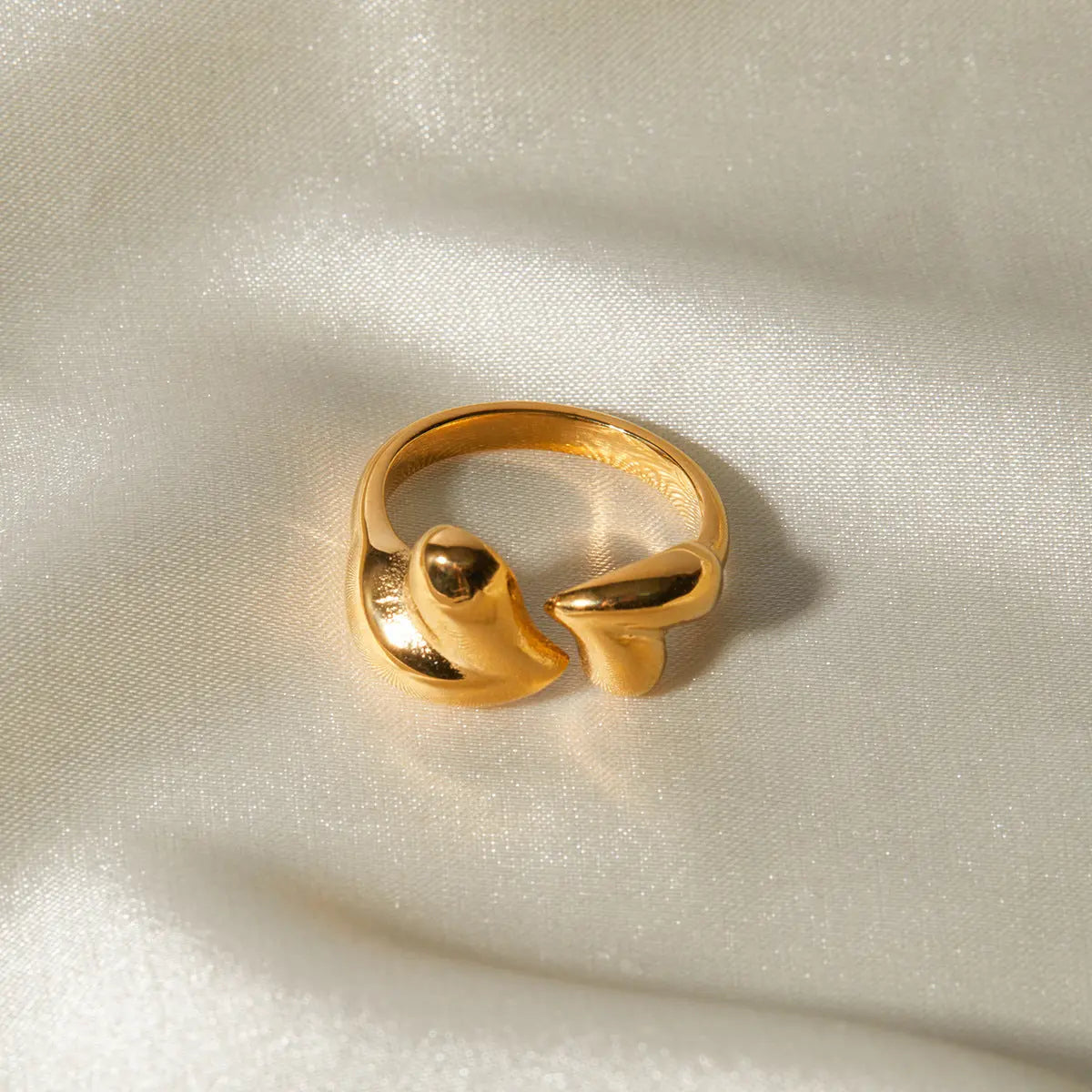 Asymmetric Heart Ring – Stainless Steel Open Adjustable Romantic Jewelry for Women CJ