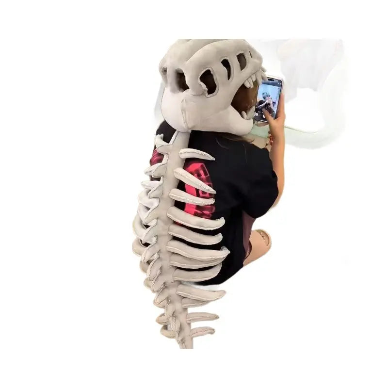 Dinosaur Skeleton Plush Headgear Hat - Funny Dino Costume Hood | Soft Cosplay Party Hat for Teens & Adults TED