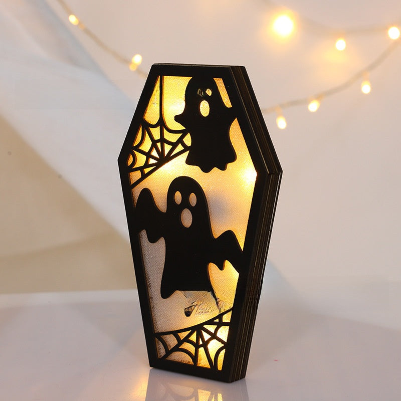 Halloween Bat & Ghost Lighted Ornament  - DIY Wooden Spooky Decor | Rustic Halloween Tabletop Decoration TED