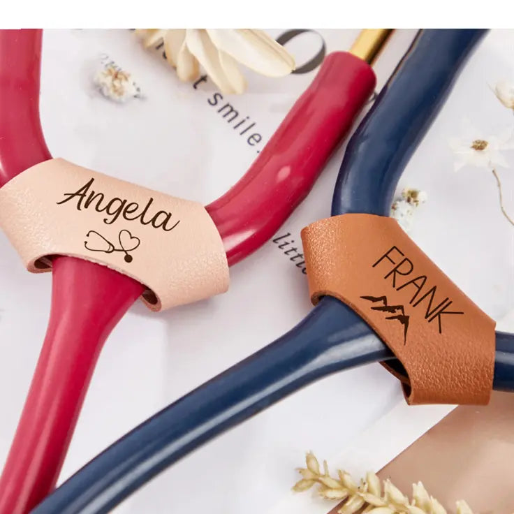 Personalized Leather Stethoscope Holder Engraved Medical Name Tag Holster TED
