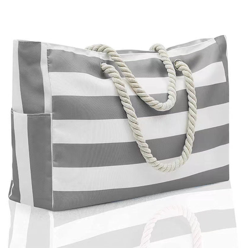 Rainbow Stripe Beach Bag - Large Capacity Beach Bag | Free Shipping