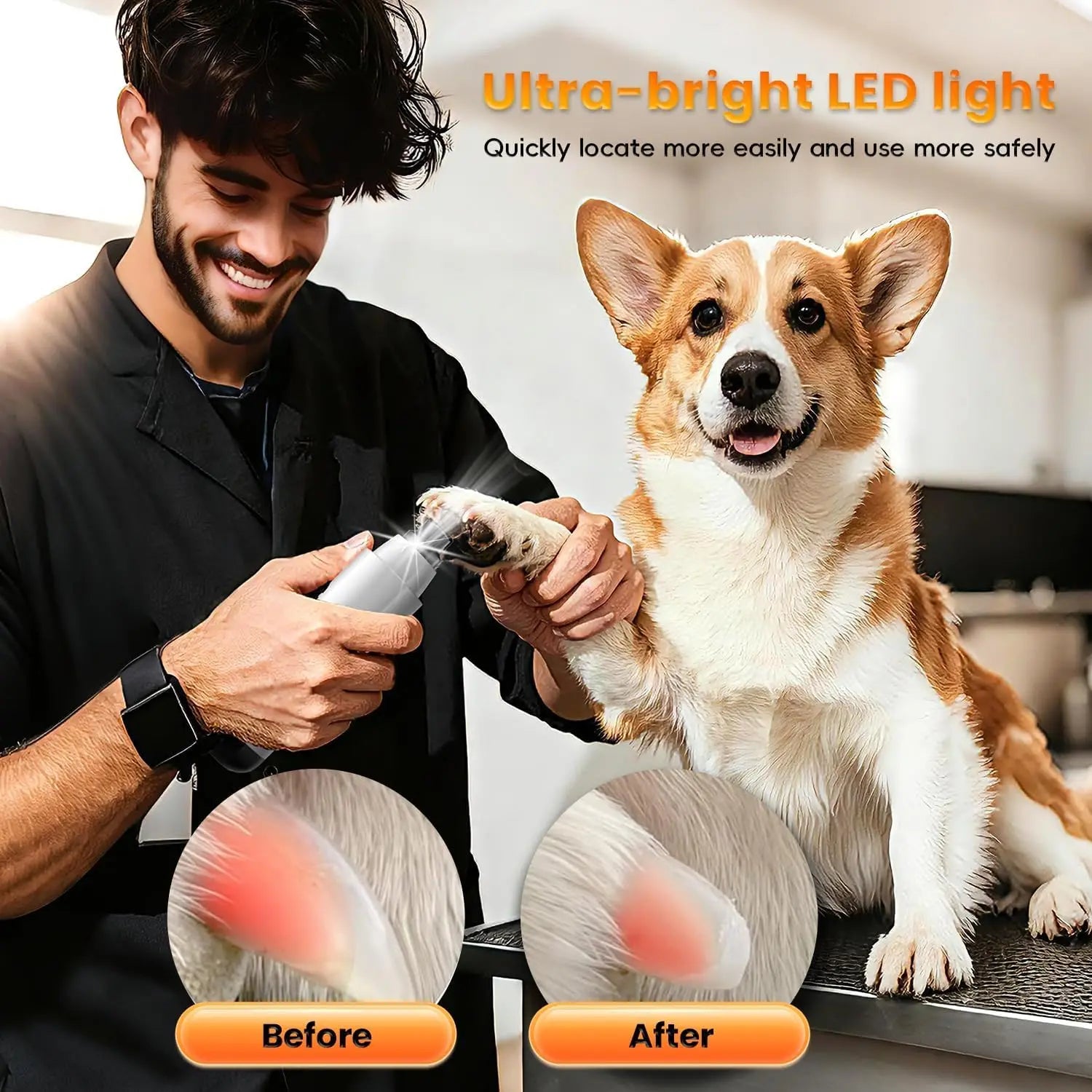 Silent Groom Pro Dog Nail Grinder – Rechargeable 5-Speed Pet Nail Trimmer with LED Light | Quiet Grooming Tool for Dogs & Cats CJ