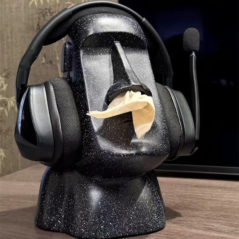 Moai Statue Tissue Box Holder - Easter Island Resin Tissue Dispenser Decor