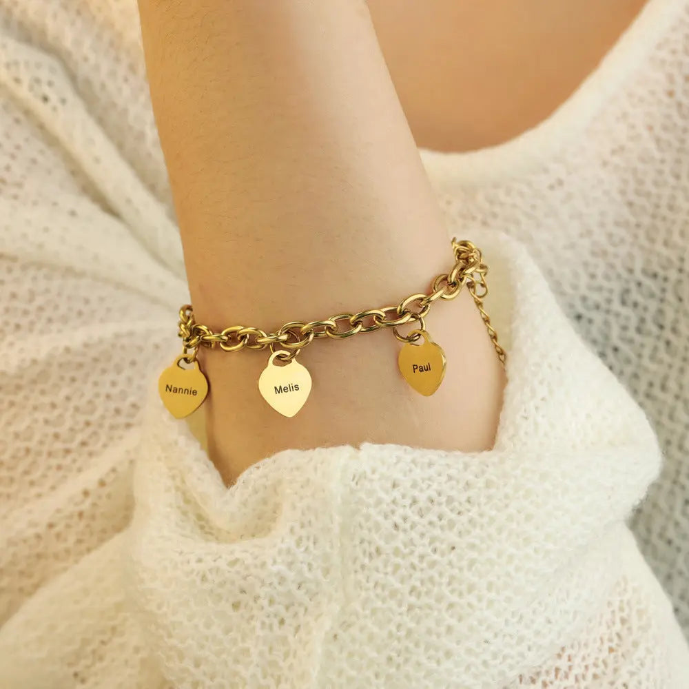 Personalized Engraved Heart Bracelet Stainless Steel Custom Charm Jewelry Gift TED
