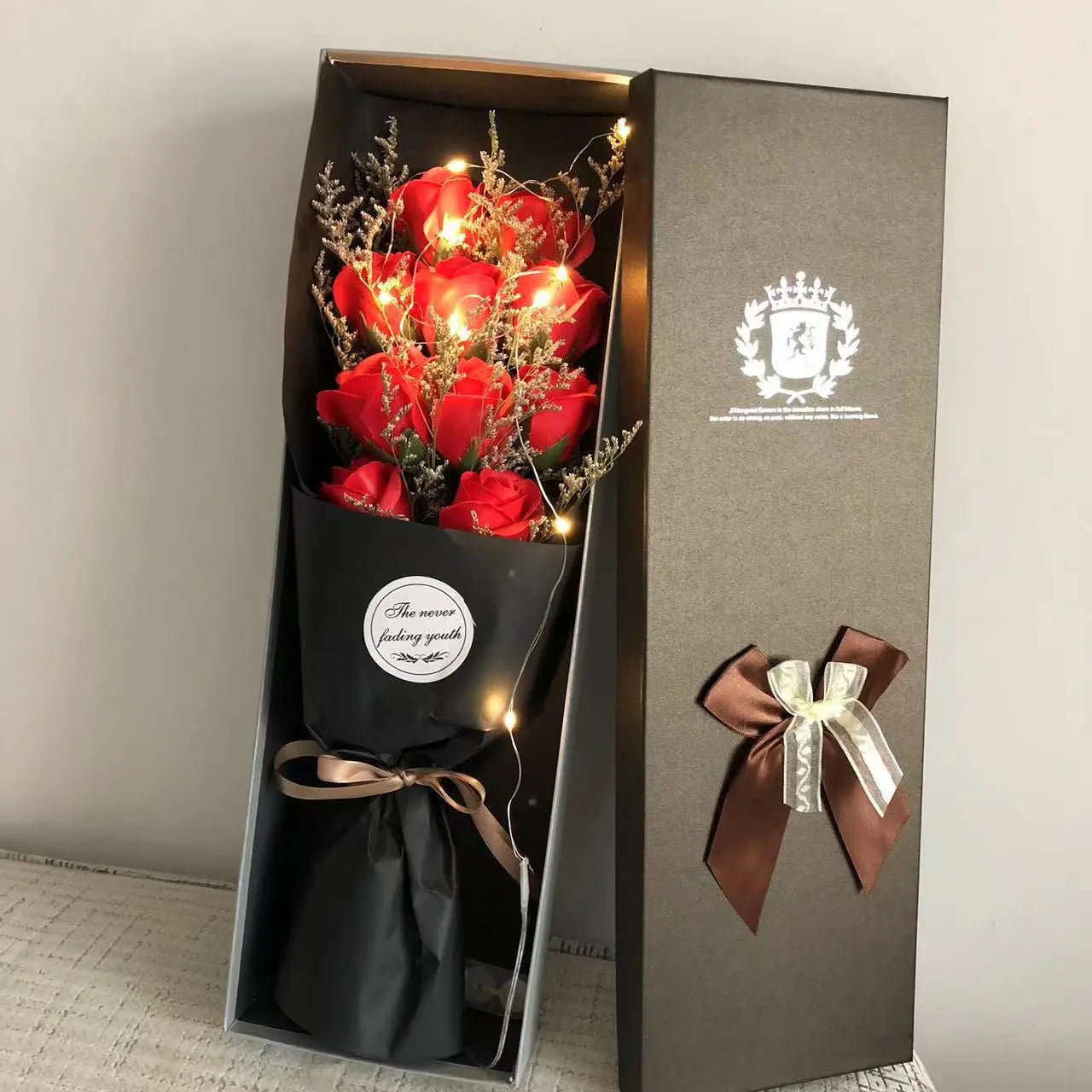 LED Soap Flower Bouquet Gift Set Romantic Rose Arrangement with Bear & Gift Box TED