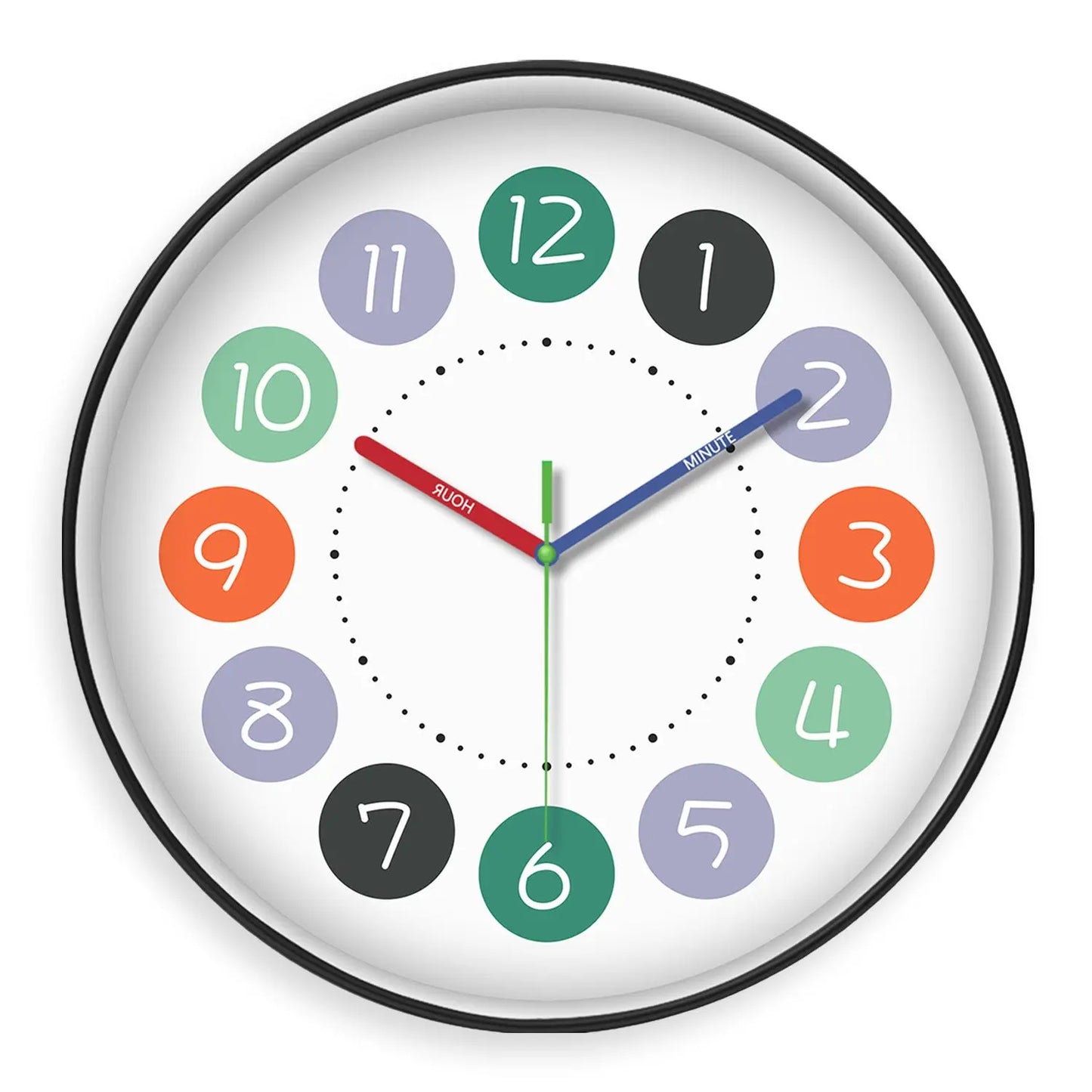 Rainbow Silent Wall Clock ? Modern Quartz Educational Clock for Kids & Home | Colorful No-Tick Decorative Clock TED