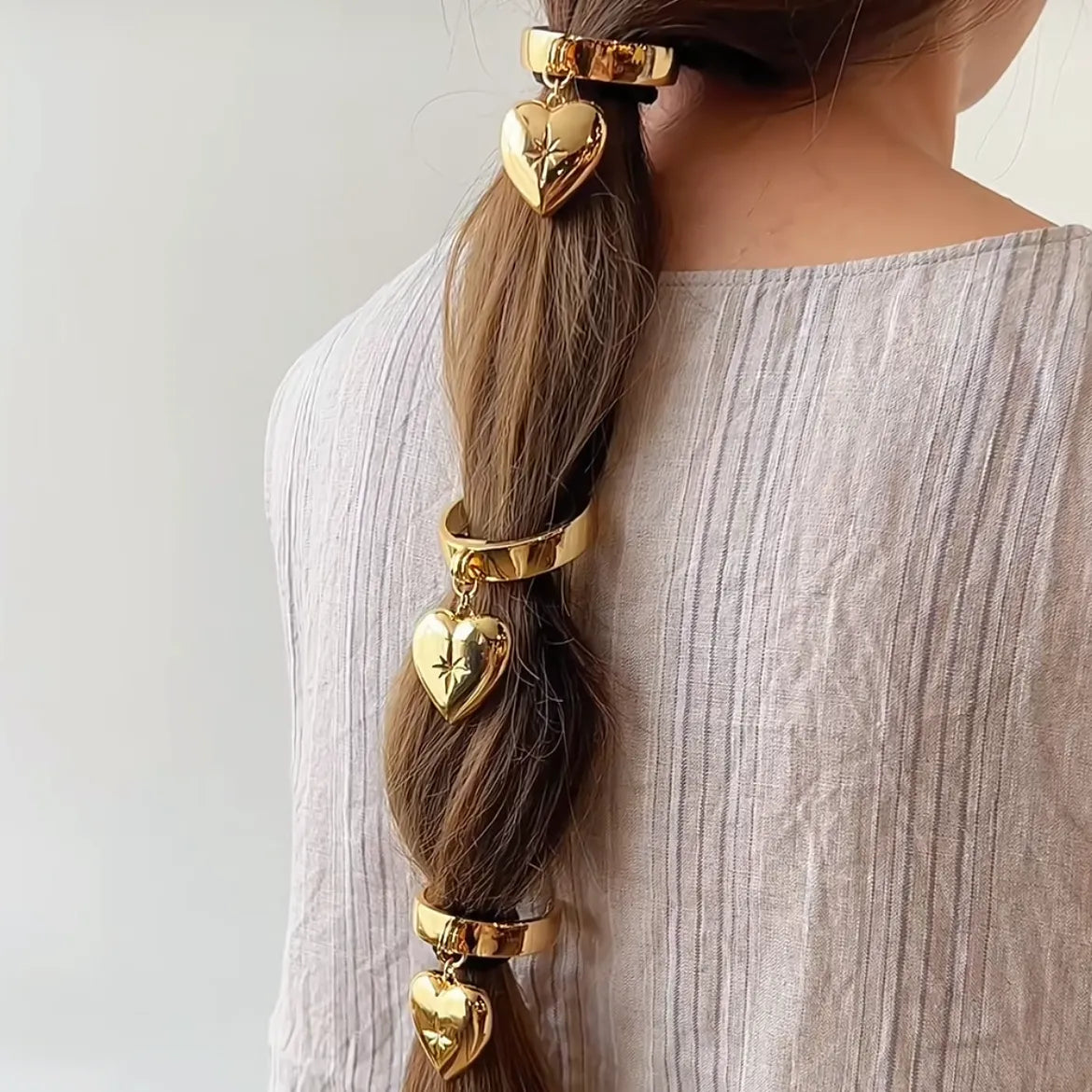 Gold Heart Star Hair Tie - Retro French Ponytail Holder | Luxury Love Hair Rope Accessory for Women TED