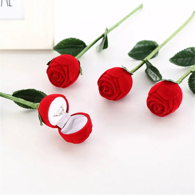 Rose Ring Gift Box – Romantic Red Flower Jewelry Box for Proposal & Anniversary CJ