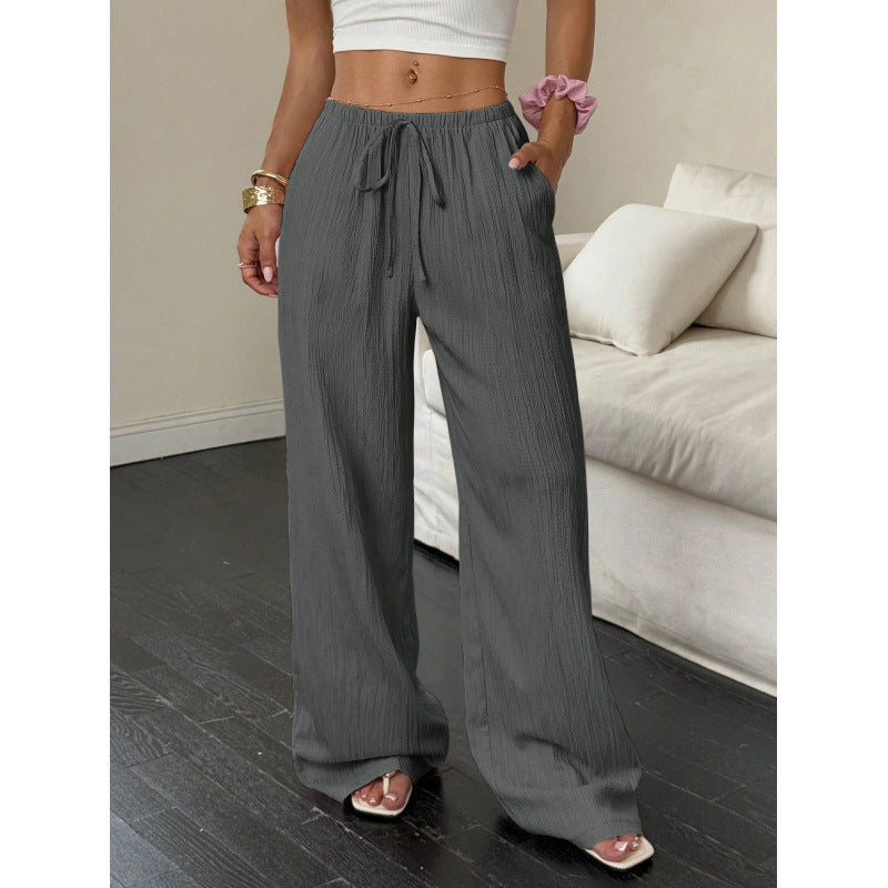 Womens Textured Knotted Waist Wide Leg Pants | Womens High Waist Pants - EverCharm Gifts
