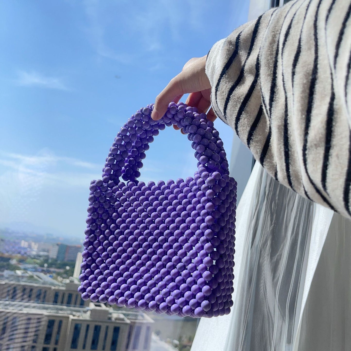 Fashion Beaded Handbag for Women | Acrylic Solid Color Mini Purse