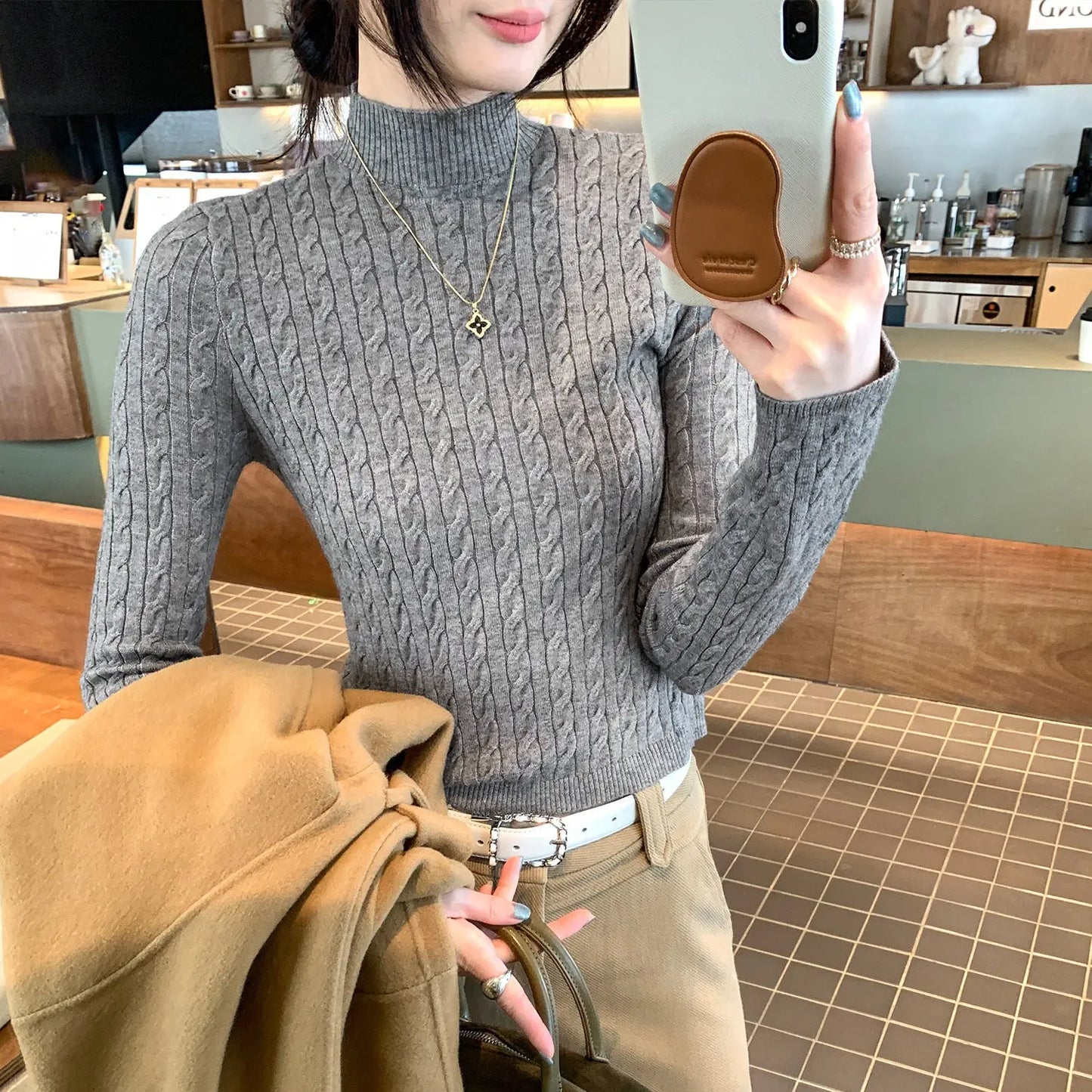 Women’s Slim Fit Half Turtleneck Knit Top – Long Sleeve Pullover Sweater EPR