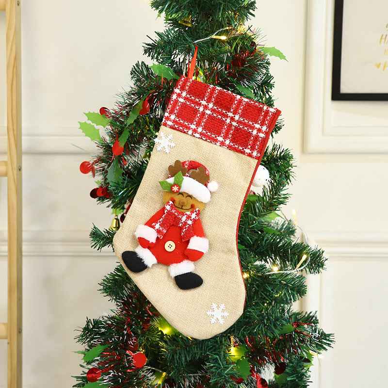 Santa Claus Christmas Sock Gift Bag – Burlap Candy Bag Holiday Stocking