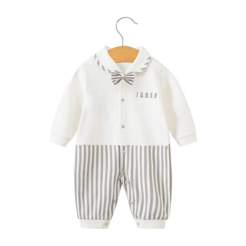Baby Boy Cotton Romper – Long Sleeve British Style Newborn Jumpsuit (0–12 Months) EPR