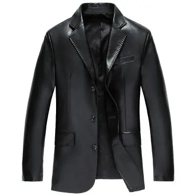 Men’s PU Leather Jacket – Casual Loose Fit Cardigan Coat for Fathers | Classic Black Outerwear (M–3XL) CJ