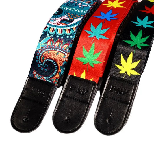 Adjustable Guitar Shoulder Strap – Comfortable Polyester Guitar Strap | Maple Leaf & Ethnic Style Guitar Accessory