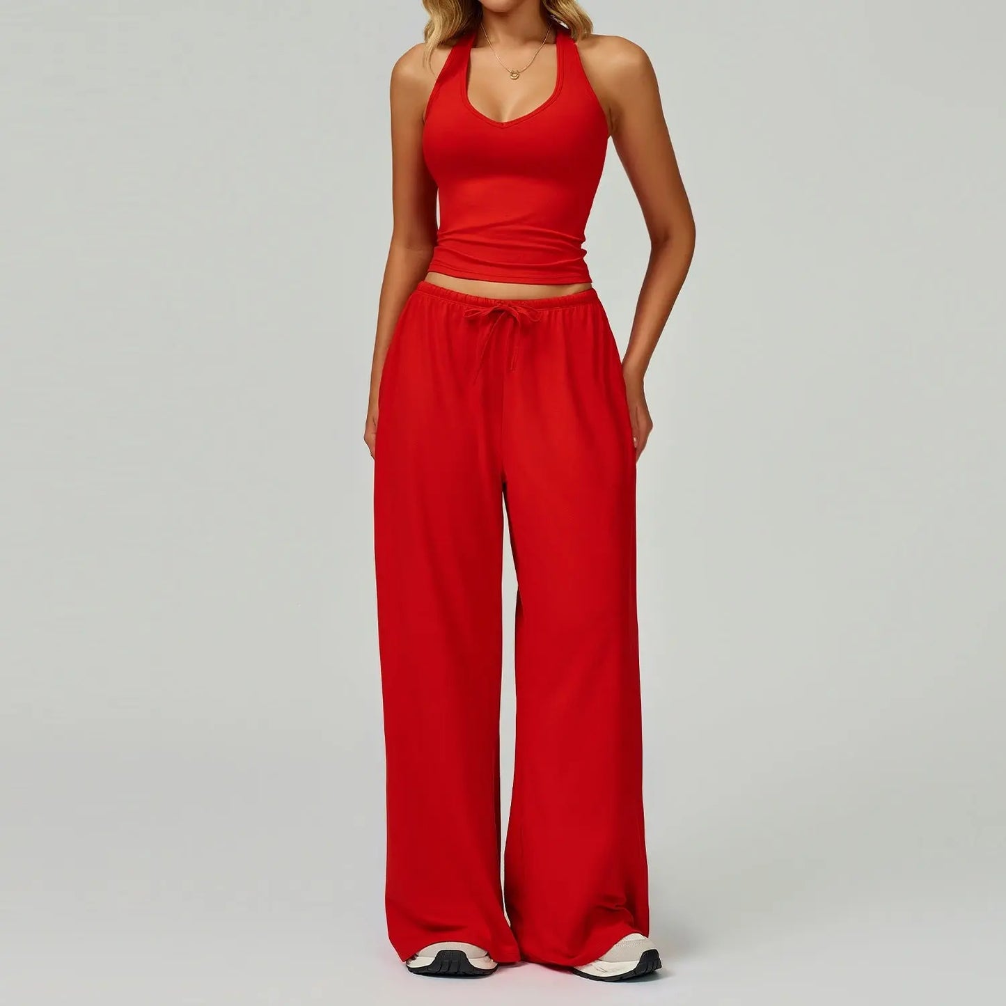 Womens Quick-Dry Activewear Set  Hooded Sports Top & Wide Leg Pants | Breathable Yoga & Casual Workout Outfit