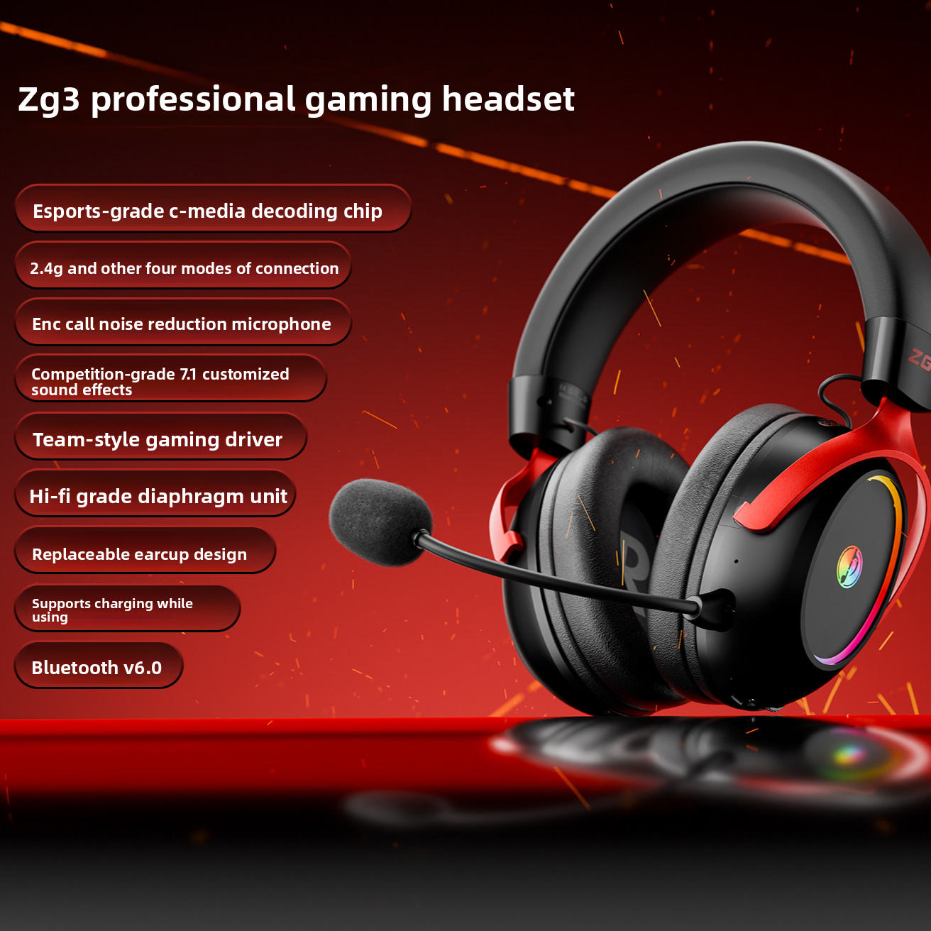 ZG3 Wireless ESports Gaming Headset | Bluetooth Multi-Mode Gaming Headphones with Mic - EverCharm Gifts