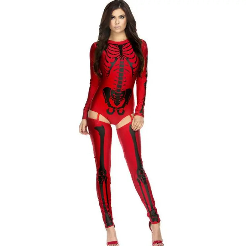 Halloween Skull Zombie Costume – Gothic Skeleton Cosplay Outfit | One Size Party & Horror Costume CJ