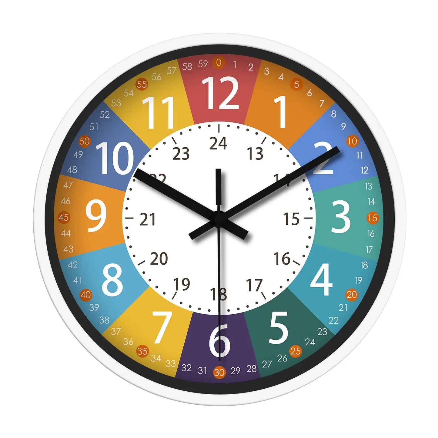 Rainbow Silent Wall Clock ? Modern Quartz Educational Clock for Kids & Home | Colorful No-Tick Decorative Clock TED
