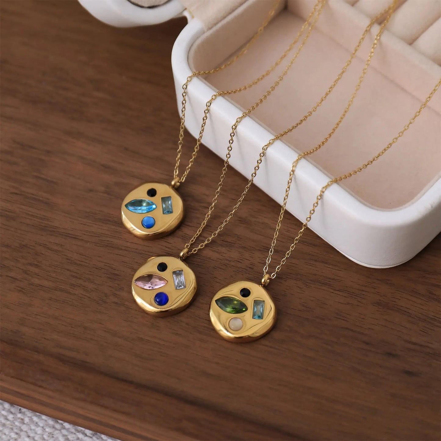 Birthstone Mom Necklace – Colorful Zircon Pendant Titanium Steel Gift for Mother CJ