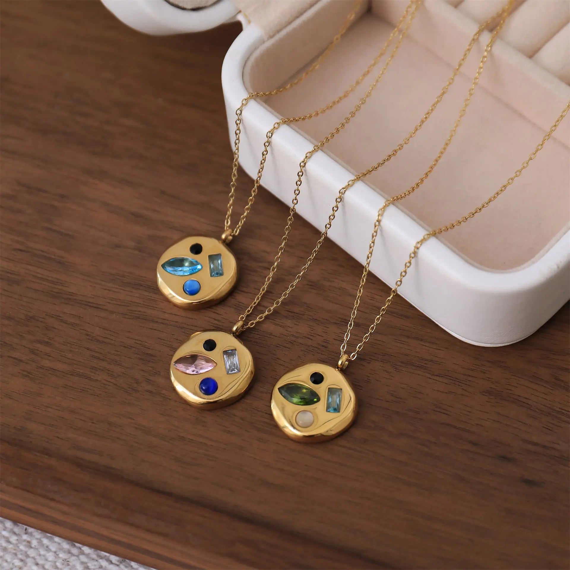 Birthstone Mom Necklace – Colorful Zircon Pendant Titanium Steel Gift for Mother CJ