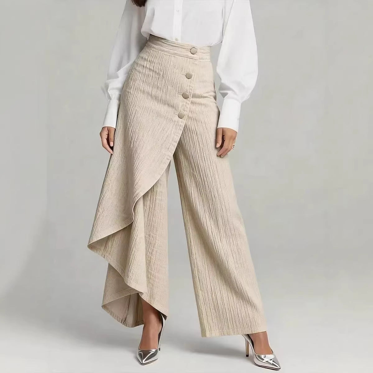 Womens Wide Leg Printed Pants  Casual Mid Waist Loose Fit Trousers | Trendy Streetwear Long Pants TED