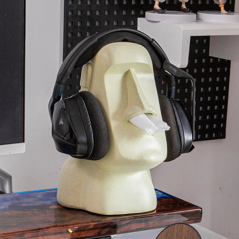 Moai Statue Tissue Box Holder - Easter Island Resin Tissue Dispenser Decor