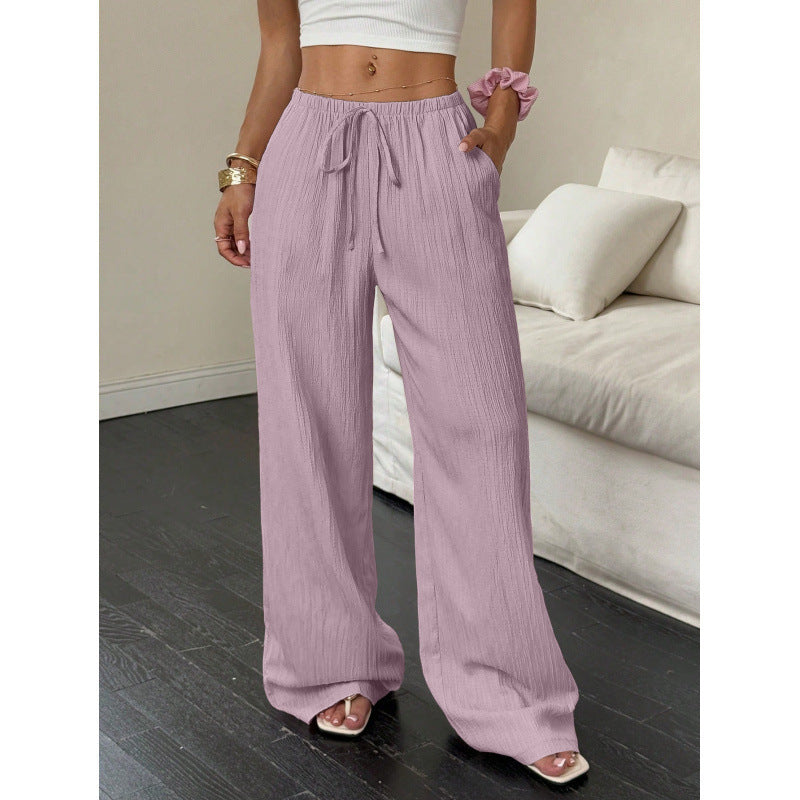 Womens Textured Knotted Waist Wide Leg Pants | Womens High Waist Pants - EverCharm Gifts