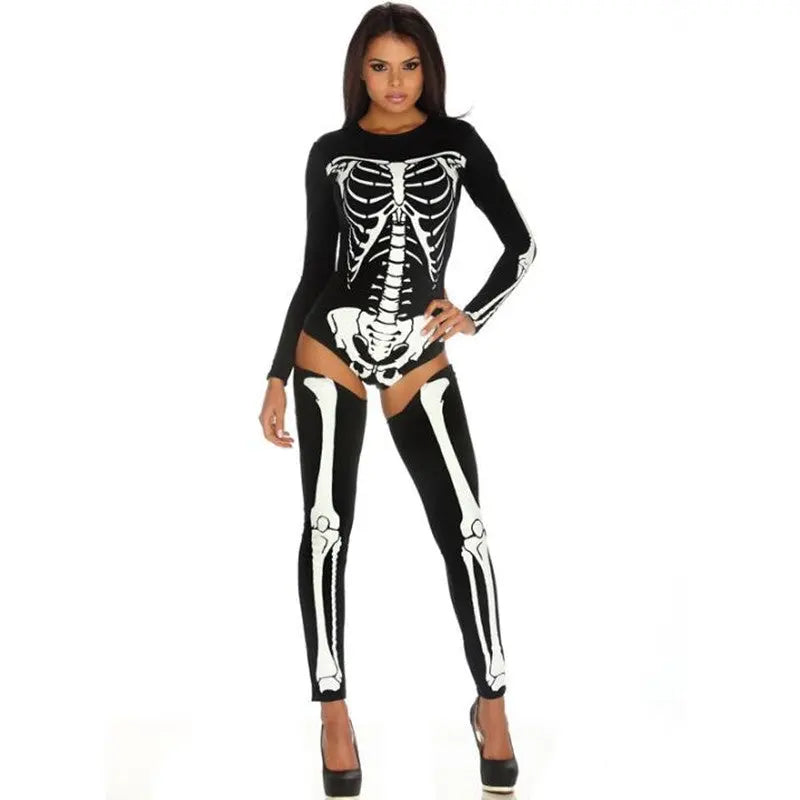 Halloween Skull Zombie Costume – Gothic Skeleton Cosplay Outfit | One Size Party & Horror Costume CJ