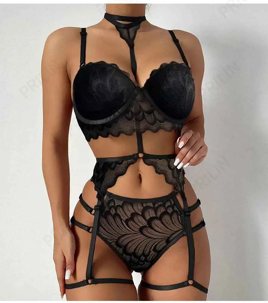 Lace Lingerie Set for Women Sheer Three-Piece Intimate Wear, Comfortable Fit