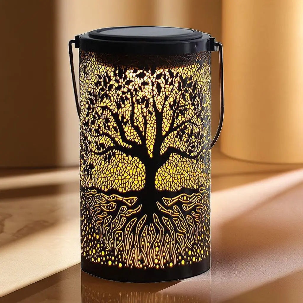 Solar Projection Lantern Light ? Tree Pattern Outdoor LED Lamp | Waterproof Garden Hanging or Stake Light TED