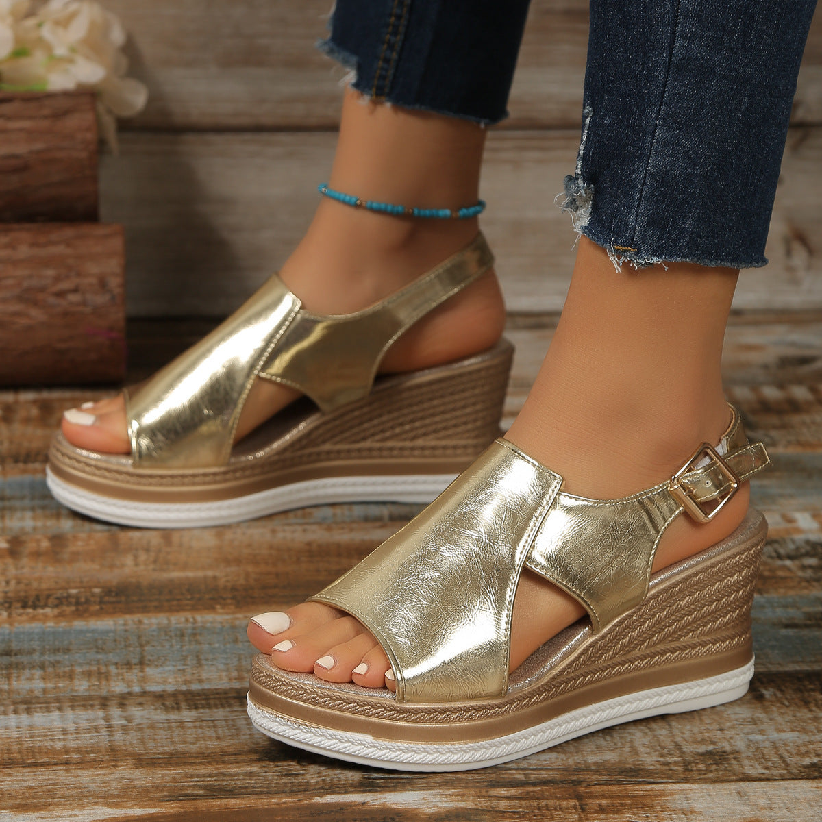 Womens Platform Wedge Sandals - Adjustable Buckle Strap Beach Shoes | Comfortable Thick Sole Summer Sandals TED