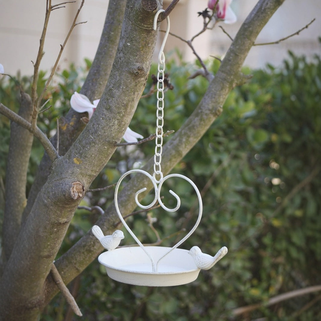 Vintage Iron Bird Feeder - Antique White Hanging Garden Bird Feeder | Rustic Outdoor Yard & Patio Decor TED