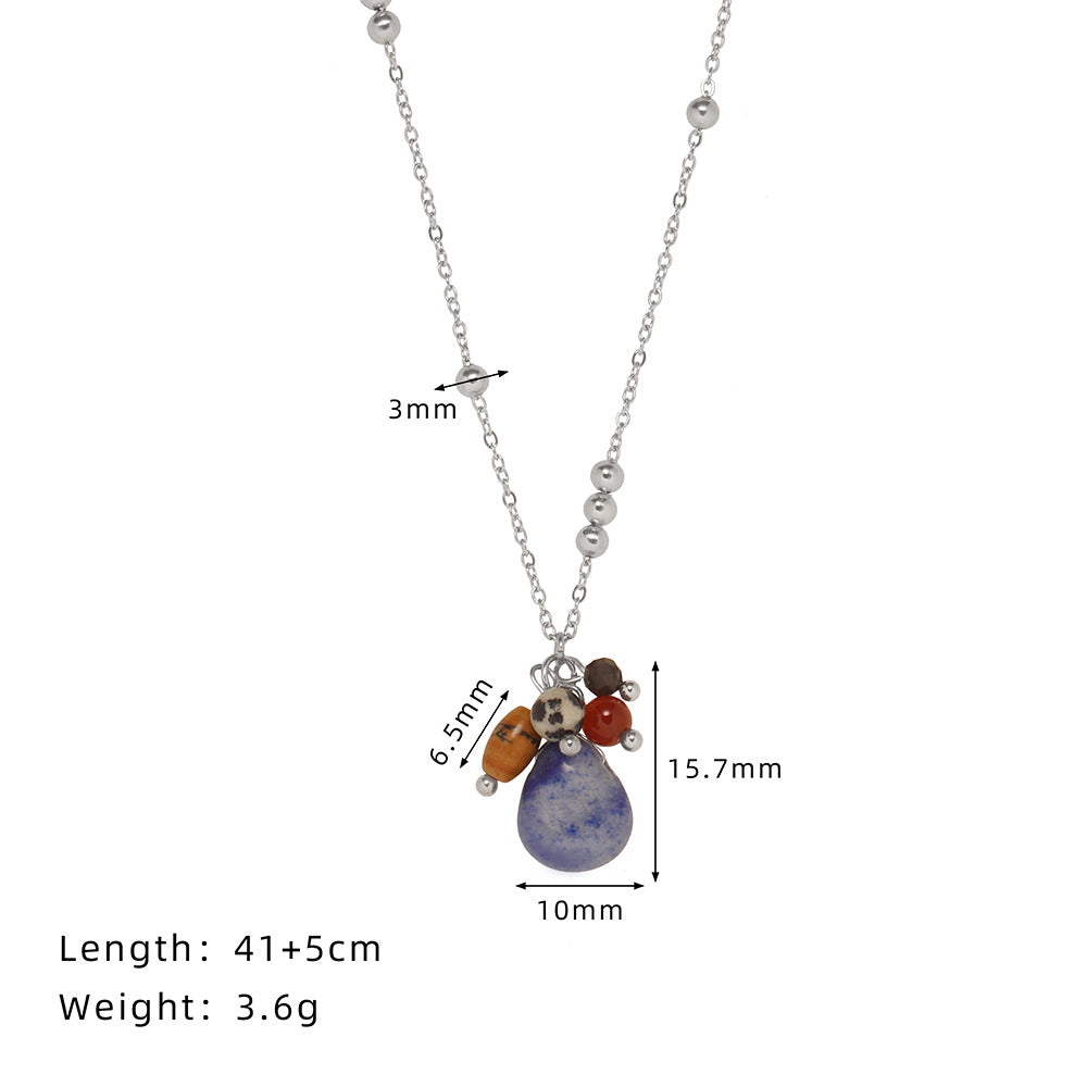 Natural Stone Necklace & Earring Set | Blue Aventurine Retro Titanium Steel Earrings Set - EverCharm Gifts