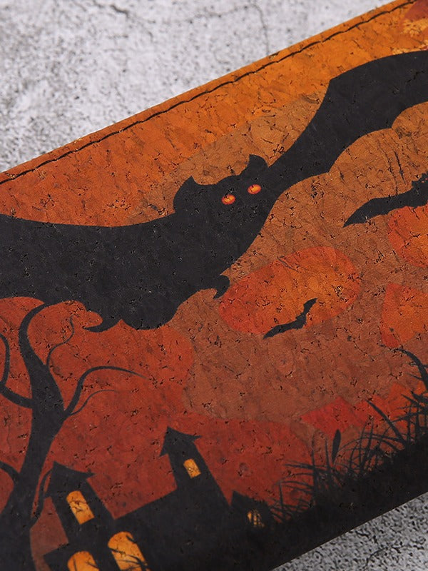 Halloween Pumpkin Wallet - Gothic Bat Print Fold Wallet with Chain Strap | Cute Spooky PU Coin Purse TED