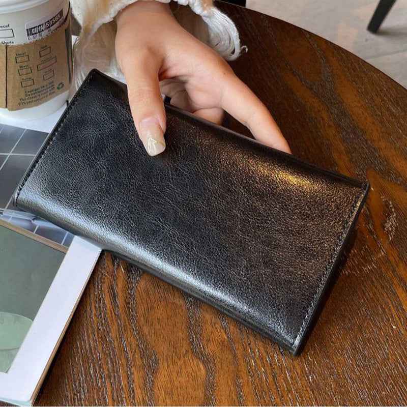 Genuine Leather Long Wallet - Large Capacity Cowhide Wallet with Multi-Compartments