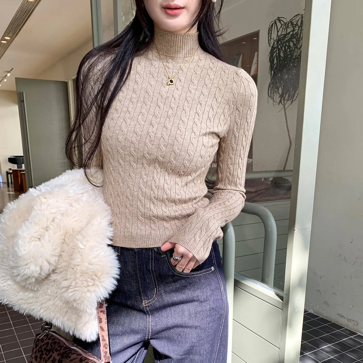 Women’s Slim Fit Half Turtleneck Knit Top – Long Sleeve Pullover Sweater EPR