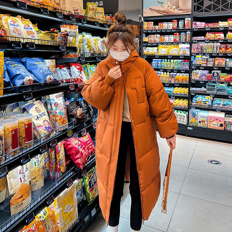Women’s Long Hooded Puffer Coat – Knee-Length Cotton Winter Jacket | Loose Fit Zip-Up Warm Parka EPR