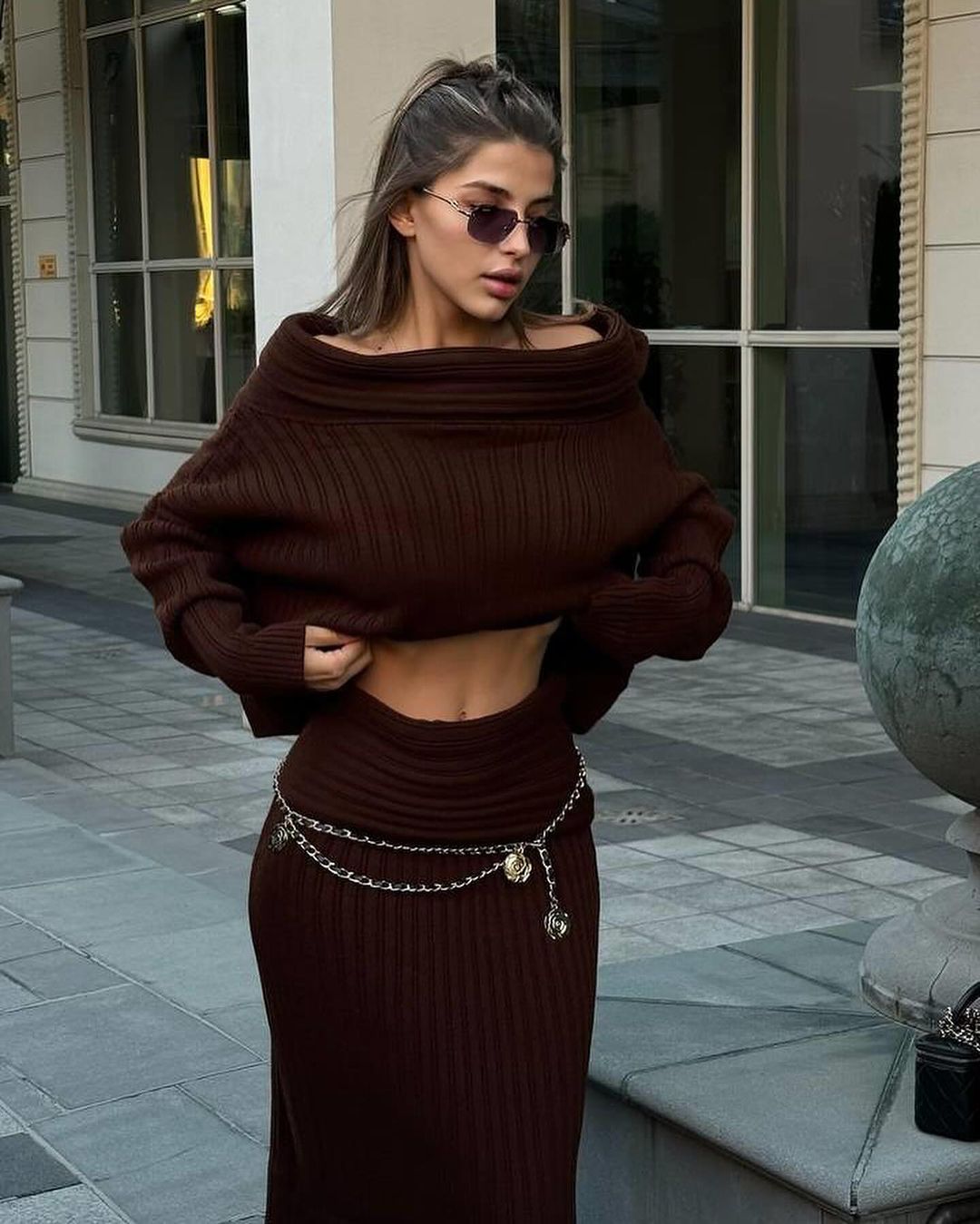 Womens Winter Outfit Two Piece Skirt Set – Off Shoulder Sweater & Long Skirt Outfit | Free Shipping