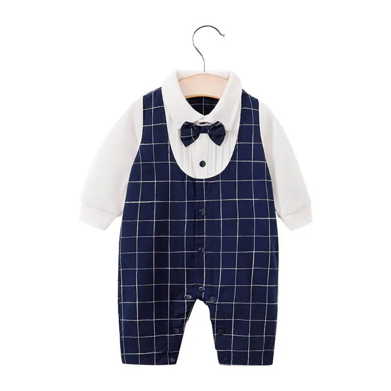 Baby Boy Cotton Romper – Long Sleeve British Style Newborn Crawling Suit (0–12 Months) EPR