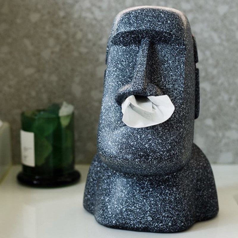 Moai Statue Tissue Box Holder - Easter Island Resin Tissue Dispenser Decor