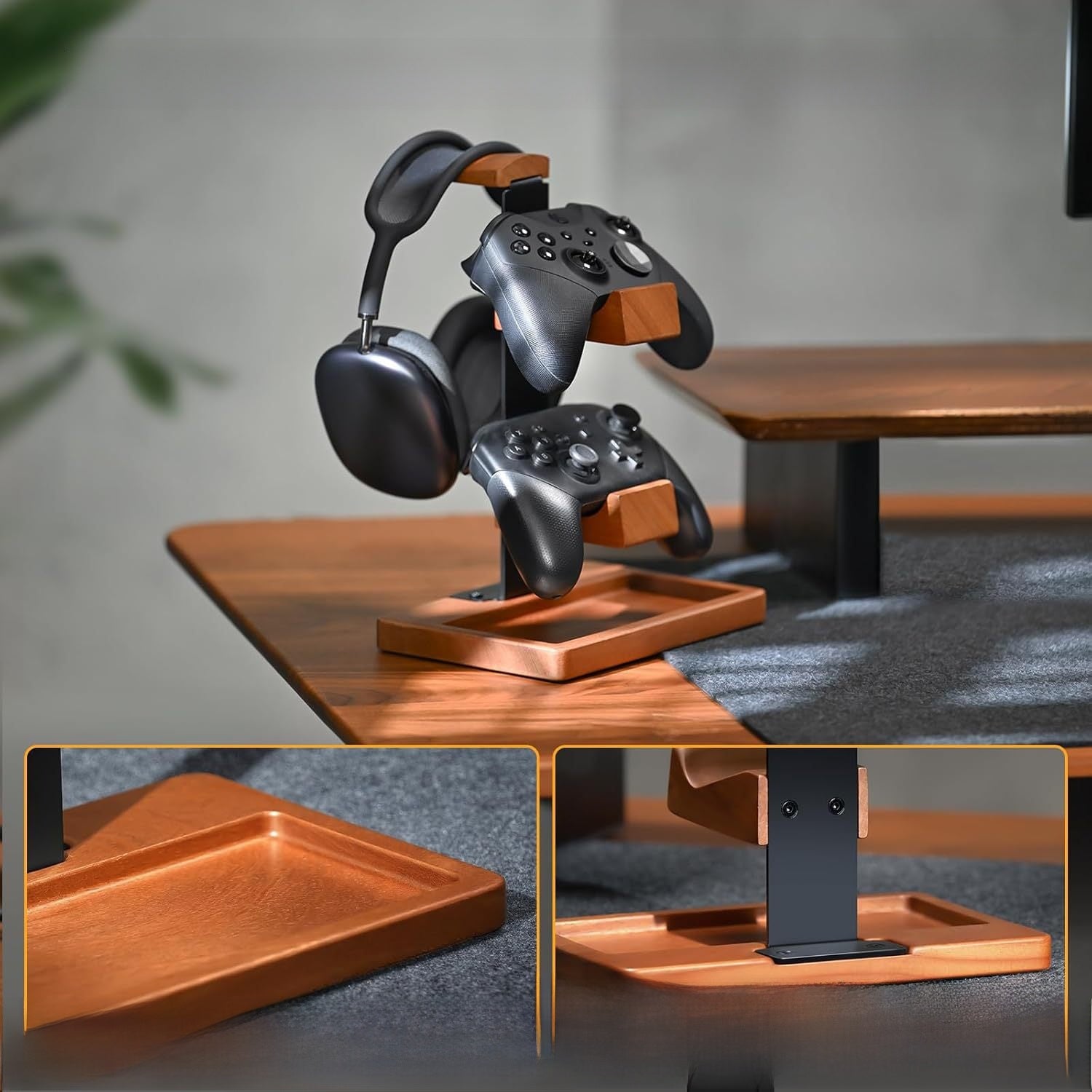 Wooden Gaming Headphone Stand | Multi-Tier Wood Headset & Controller Organizer - EverCharm Gifts