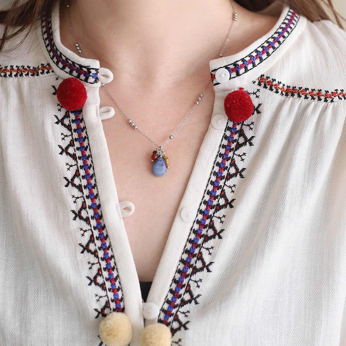 Natural Stone Necklace & Earring Set | Blue Aventurine Retro Titanium Steel Earrings Set - EverCharm Gifts